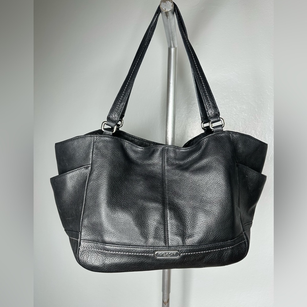 Coach Black Pebble Leather Shoulder Bag Purse Handbag